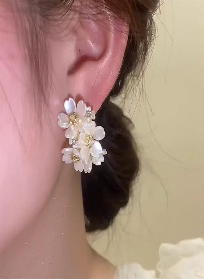 Xalroco Purple Flower CZ Hoop Earrings Acrylic Pearl Earrings(Purple Flower) - Image 5